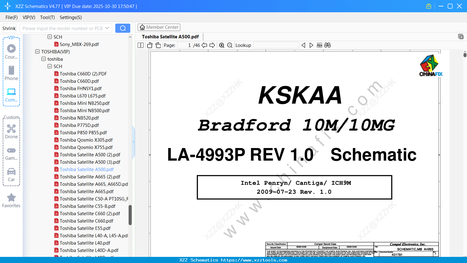 Laptop Toshiba Satellite A500